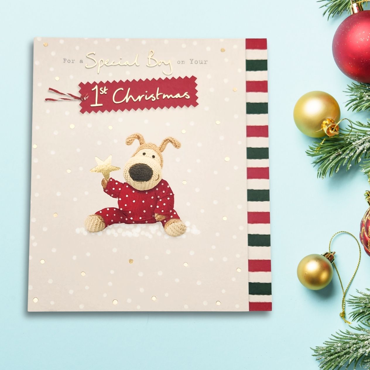 Special Boy's 1st Christmas Card - Boofle Bear & Star