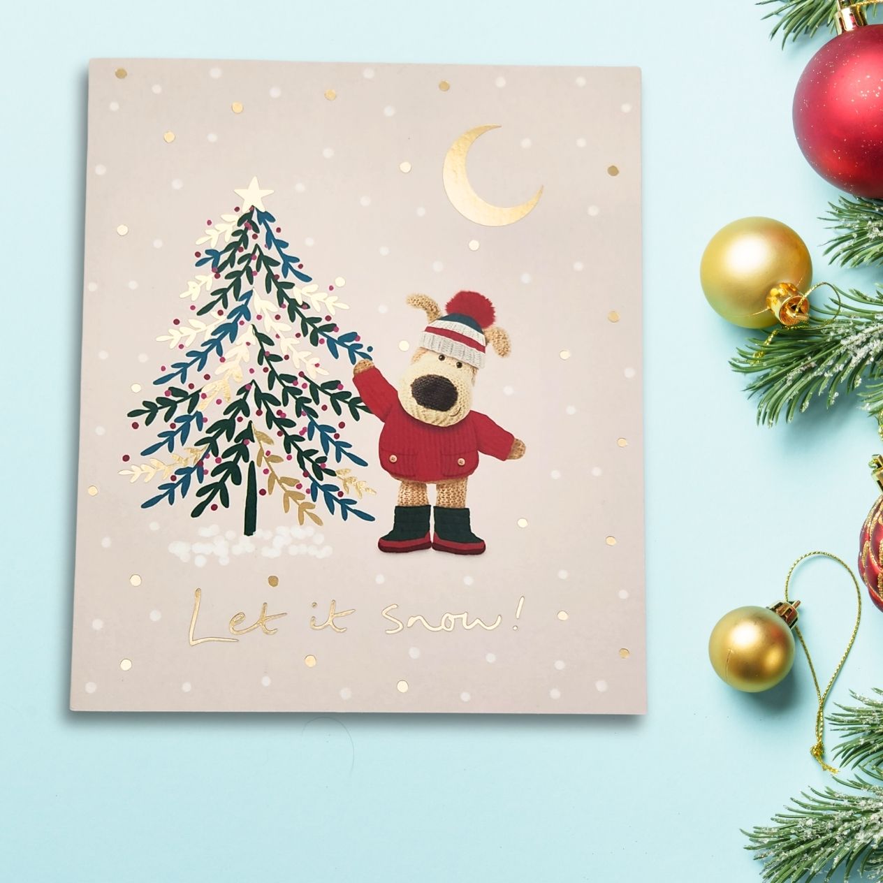 Open Christmas Card - Boofle Bear Let It Snow