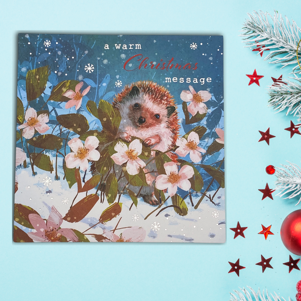 Open Christmas Card - Winter Wonderland Peeking Hedgehog