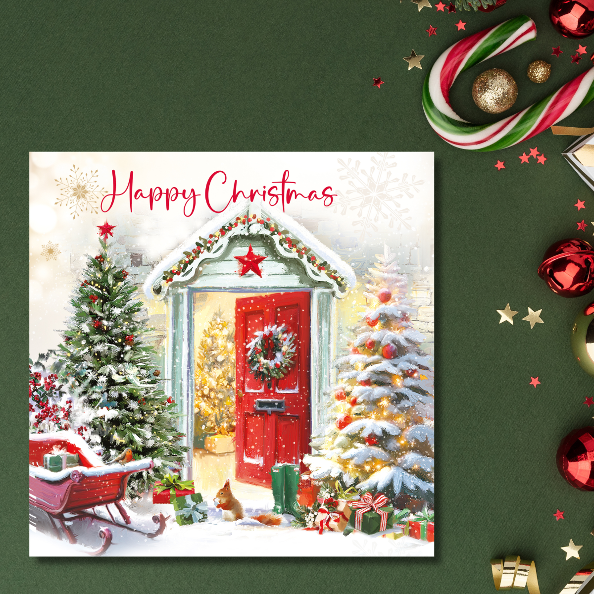Open Christmas Card - Squirrel At The Door