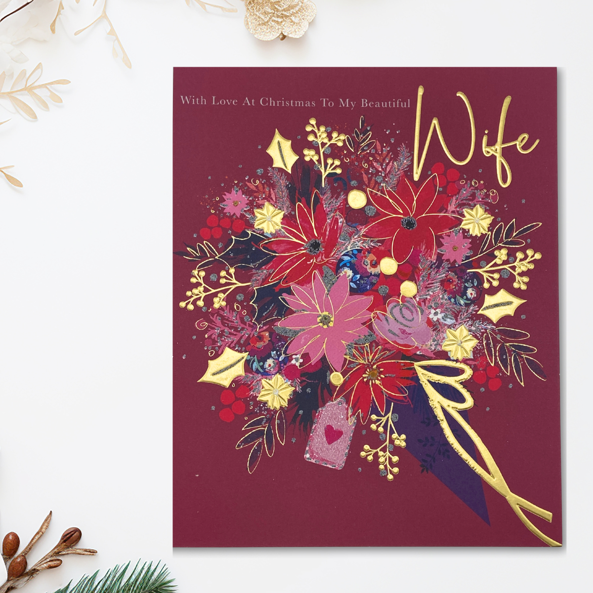 Wife Christmas Large Card - Floral Bouquet