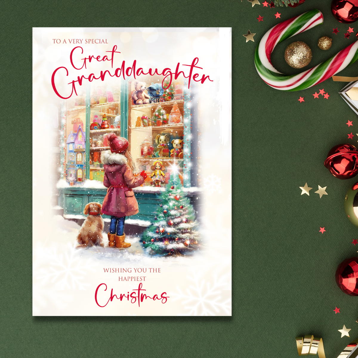 Great Granddaughter Christmas Card - Window Shopping