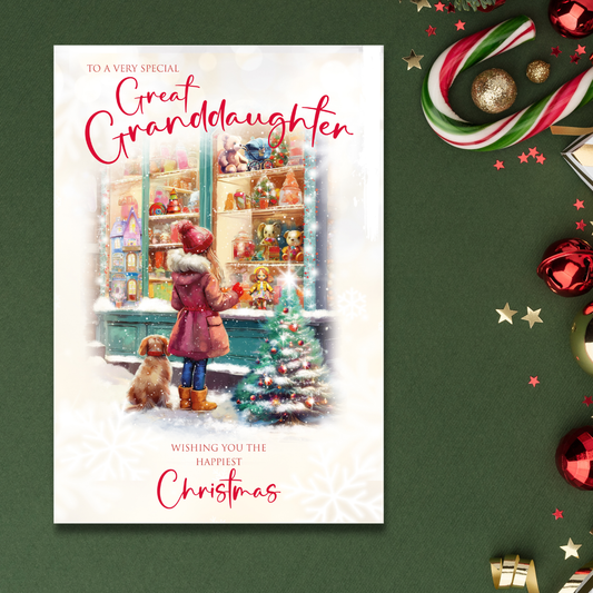 Great Granddaughter Christmas Card - Window Shopping