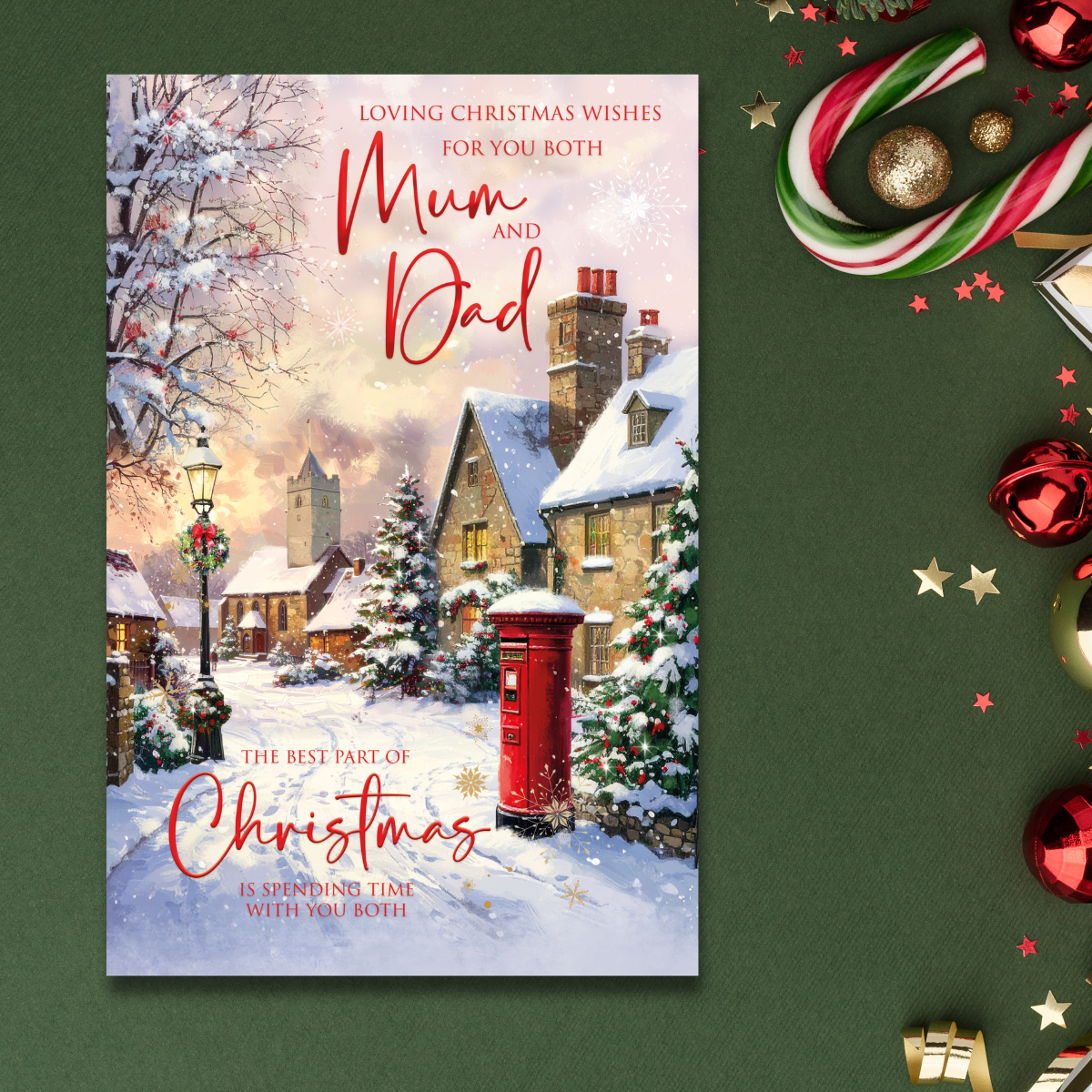 Mum & Dad Christmas Card - Snowy Postbox