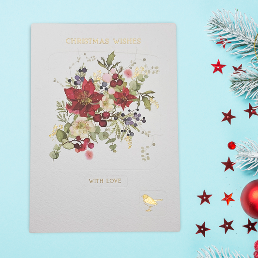 Open Christmas Card - Flower Press Robin