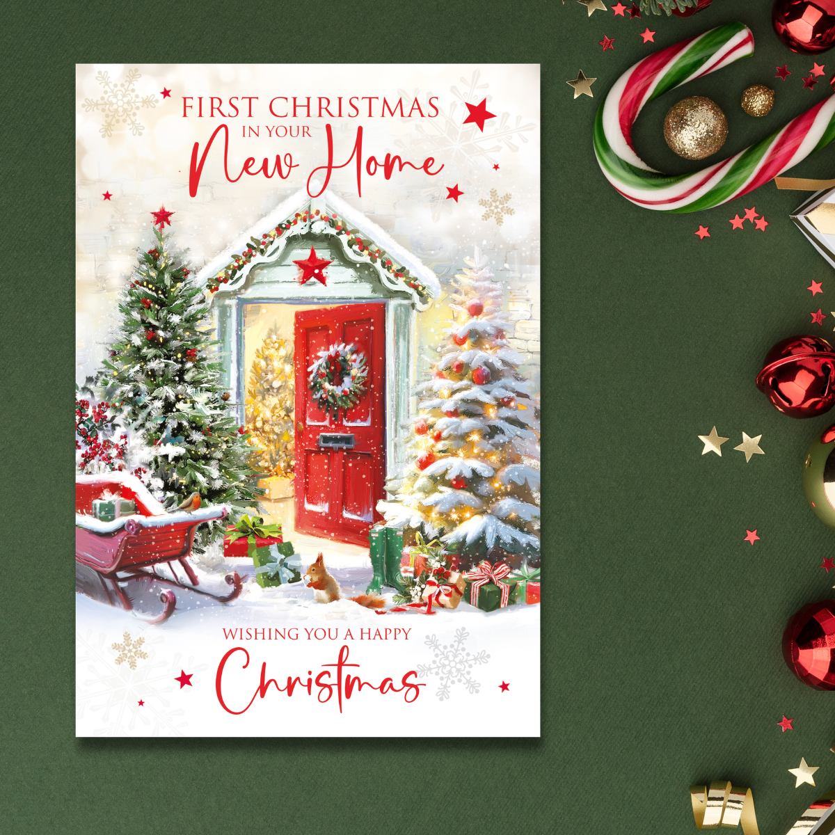 First Christmas In New Home Card - Squirrel At The Door