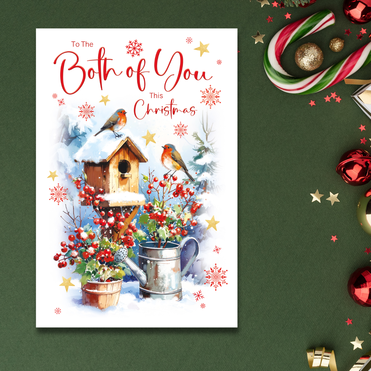 Both Of You Christmas Card - Snowy Birdhouse