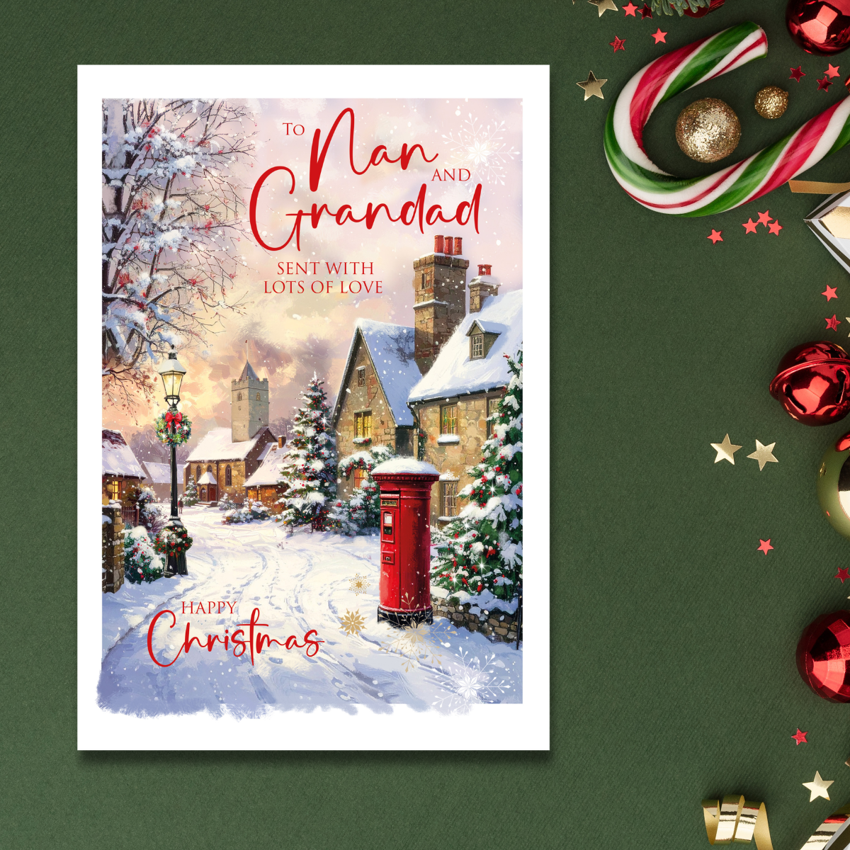 Nan & Grandad Christmas Card - Village Postbox
