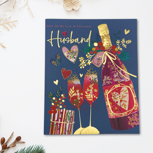 Husband Christmas Large Card - Fizz, Flutes & Love