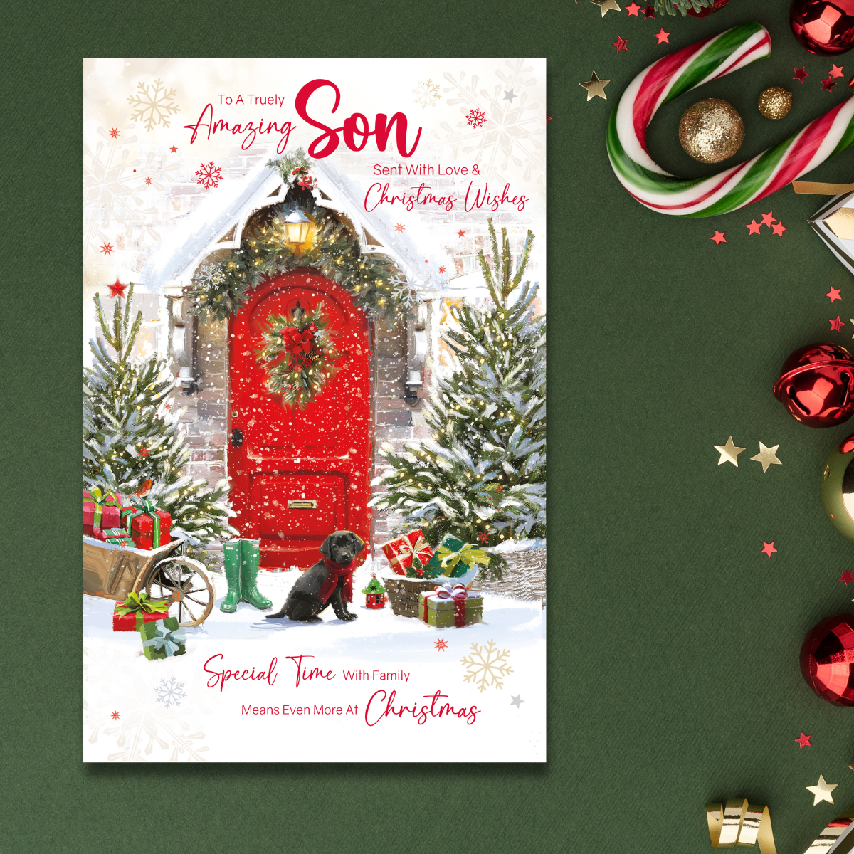 Son Christmas Card - Puppy At The Door