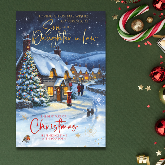 Son & Daughter-In-Law Christmas Card - Large Snow Scene