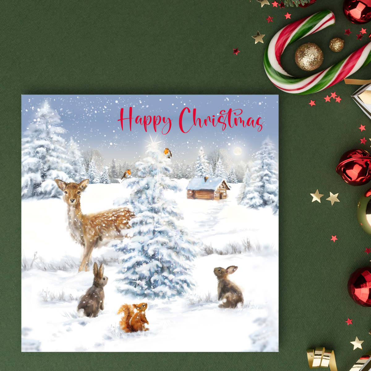 Open Christmas Card - Woodland Tree