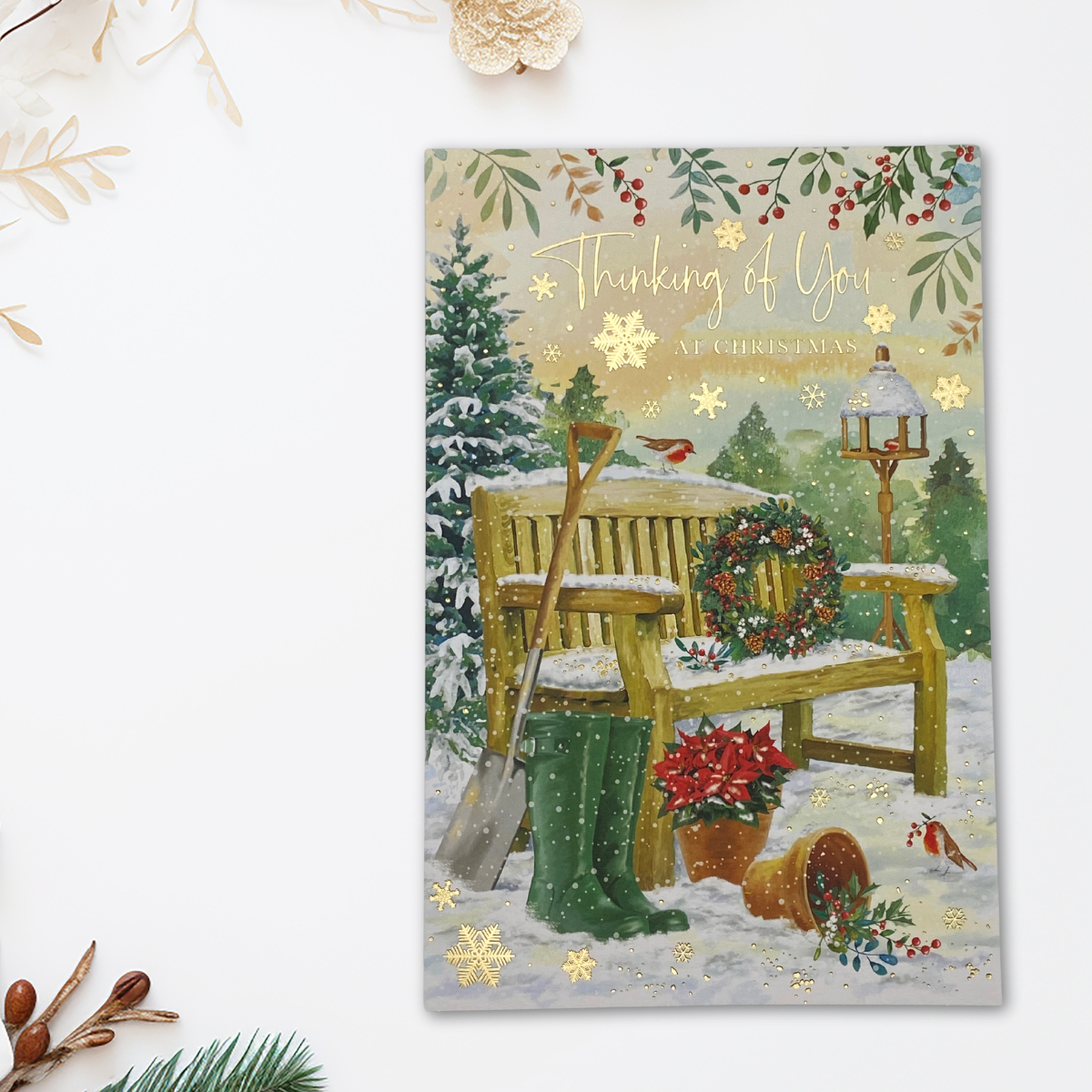 Thinking Of You Christmas Card - Garden Bench & Wellies