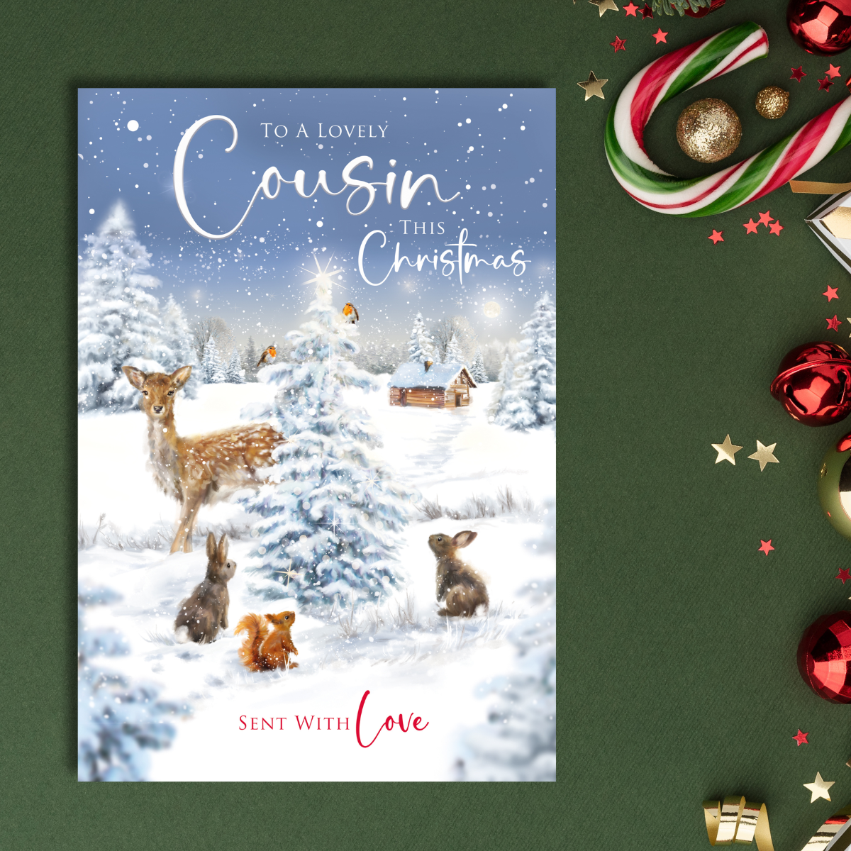 Cousin Christmas Card - Woodland Tree