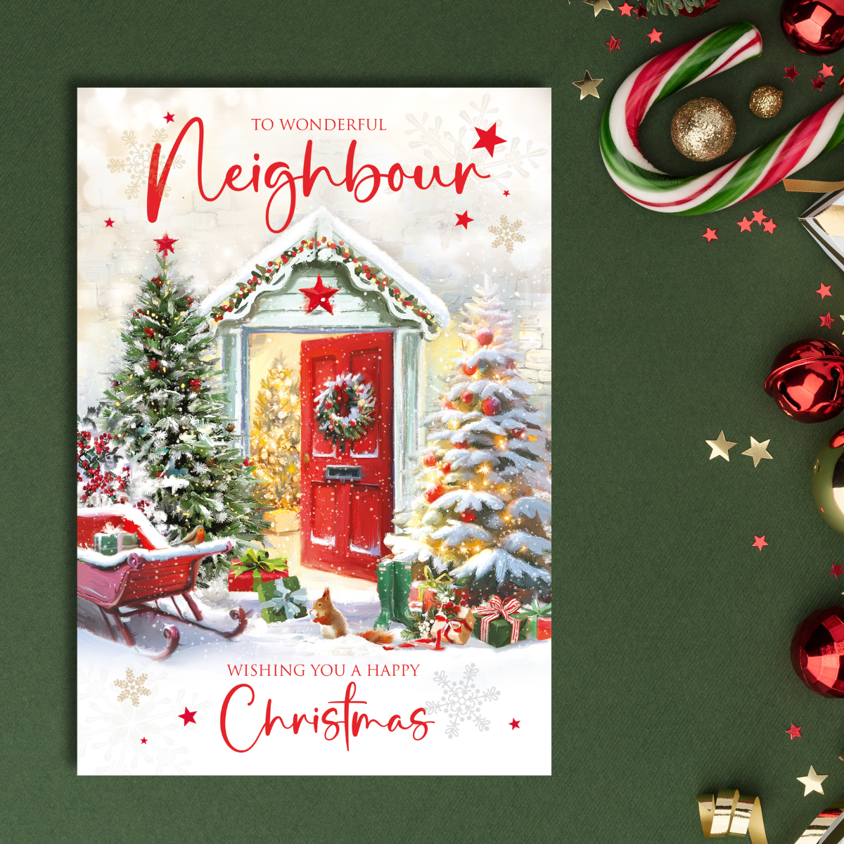 Neighbour Christmas Card - Squirrel At The Door