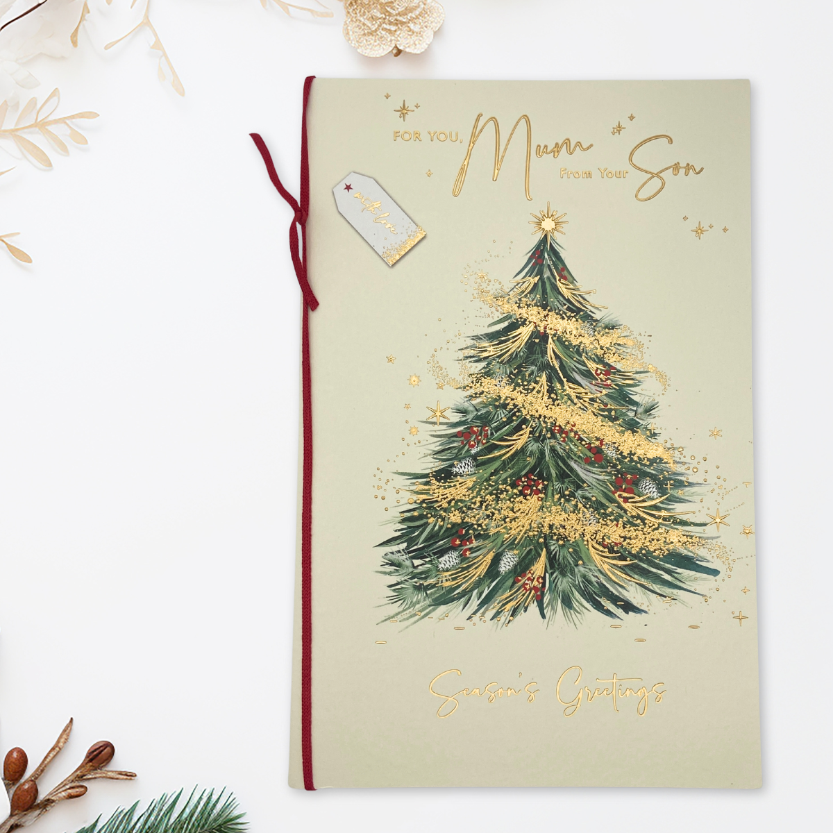 Mum From Son Large Christmas Card - Decorated Tree