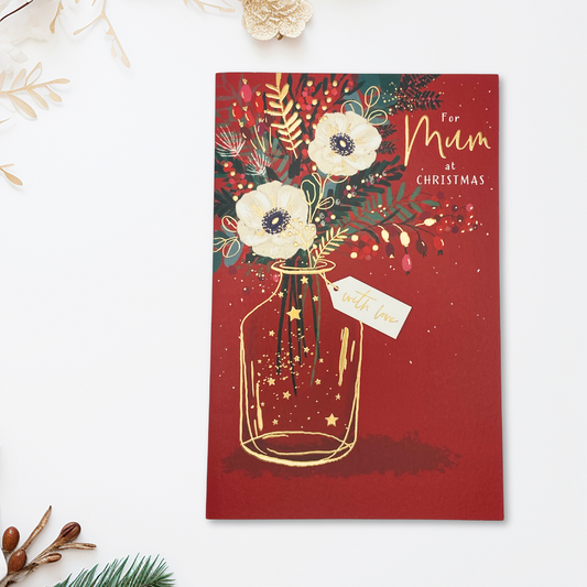 Mum Christmas Card - Festive Floral Jar