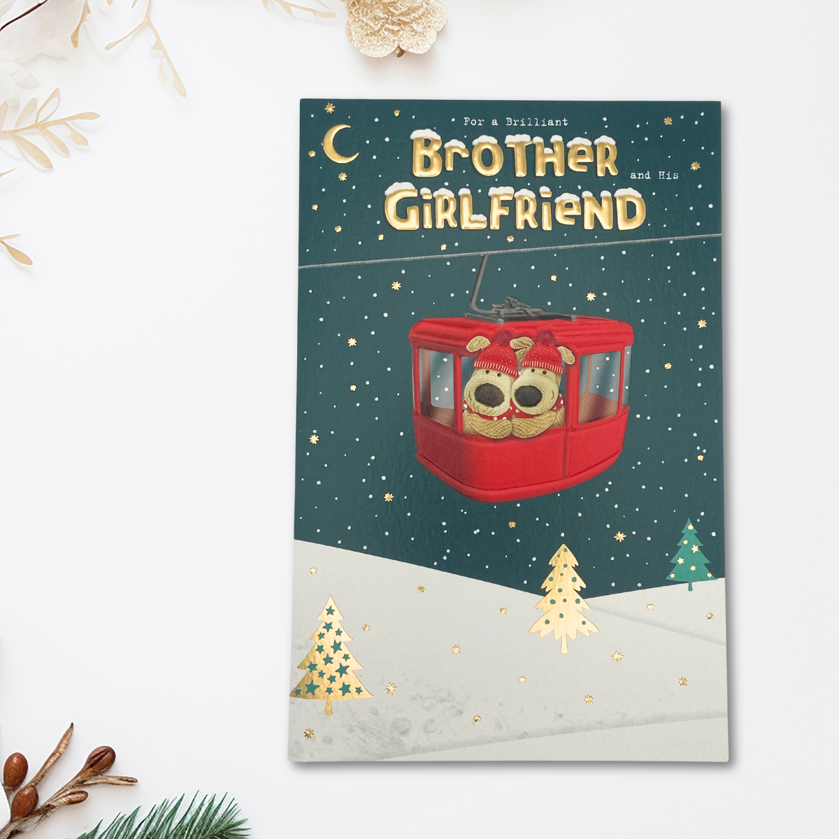 Brother & Girlfriend Christmas Card - Boofle Cable Car