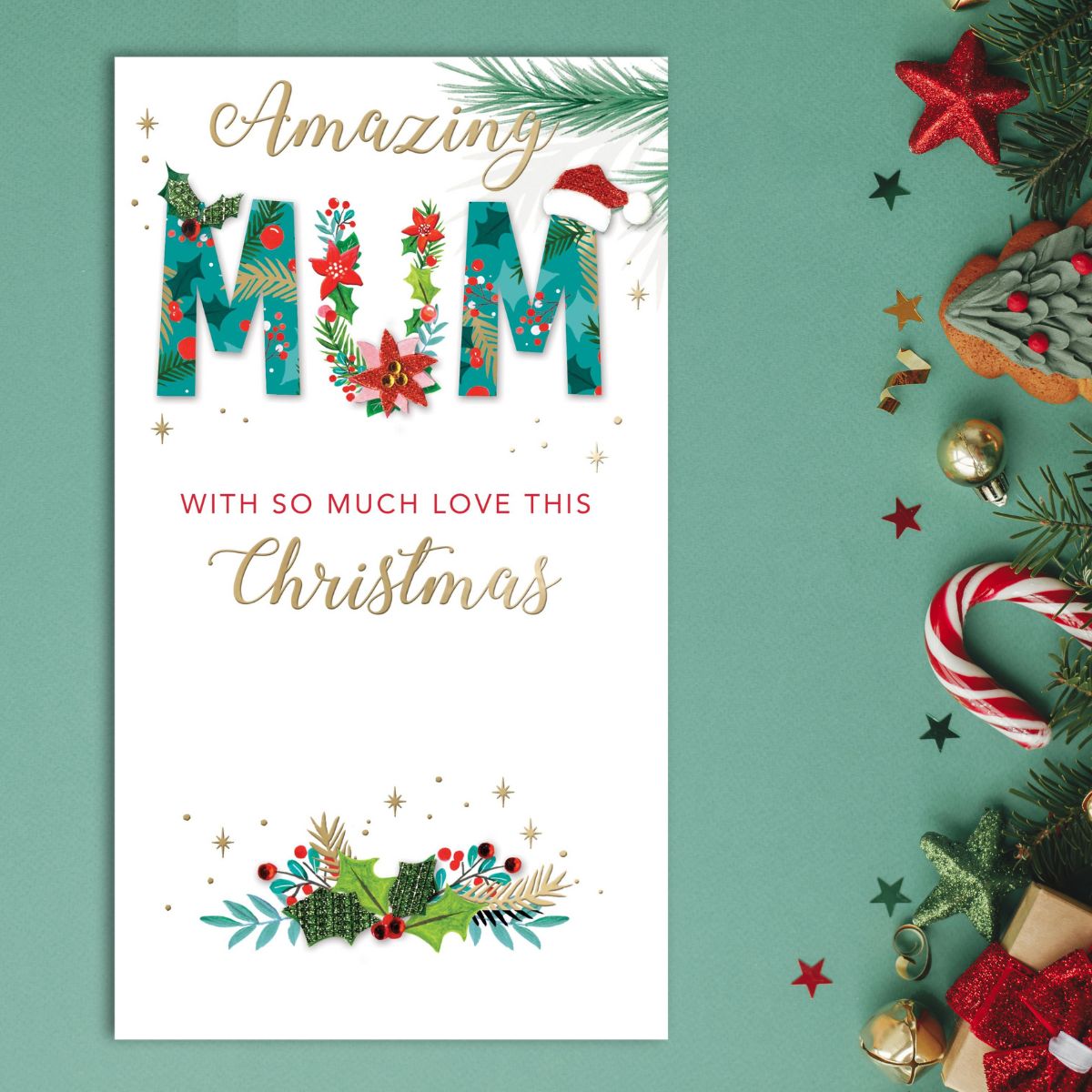 Mum Christmas Card - Festive Embellished