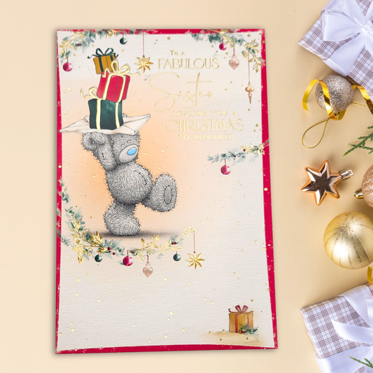 Sister Christmas Card - Me To You Bear Carrying Gifts