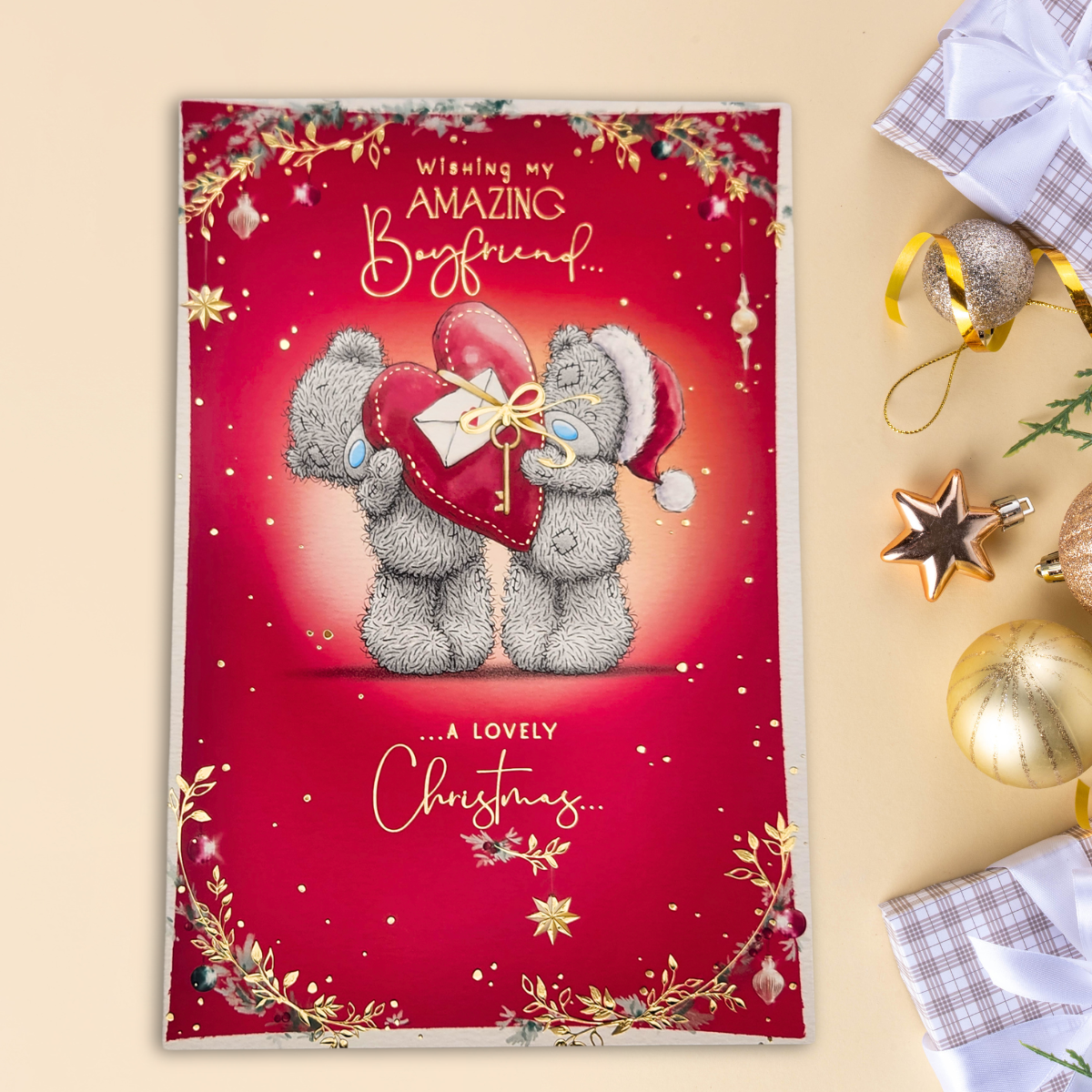 Boyfriend Christmas Card - Me To You Bears With Heart & Key