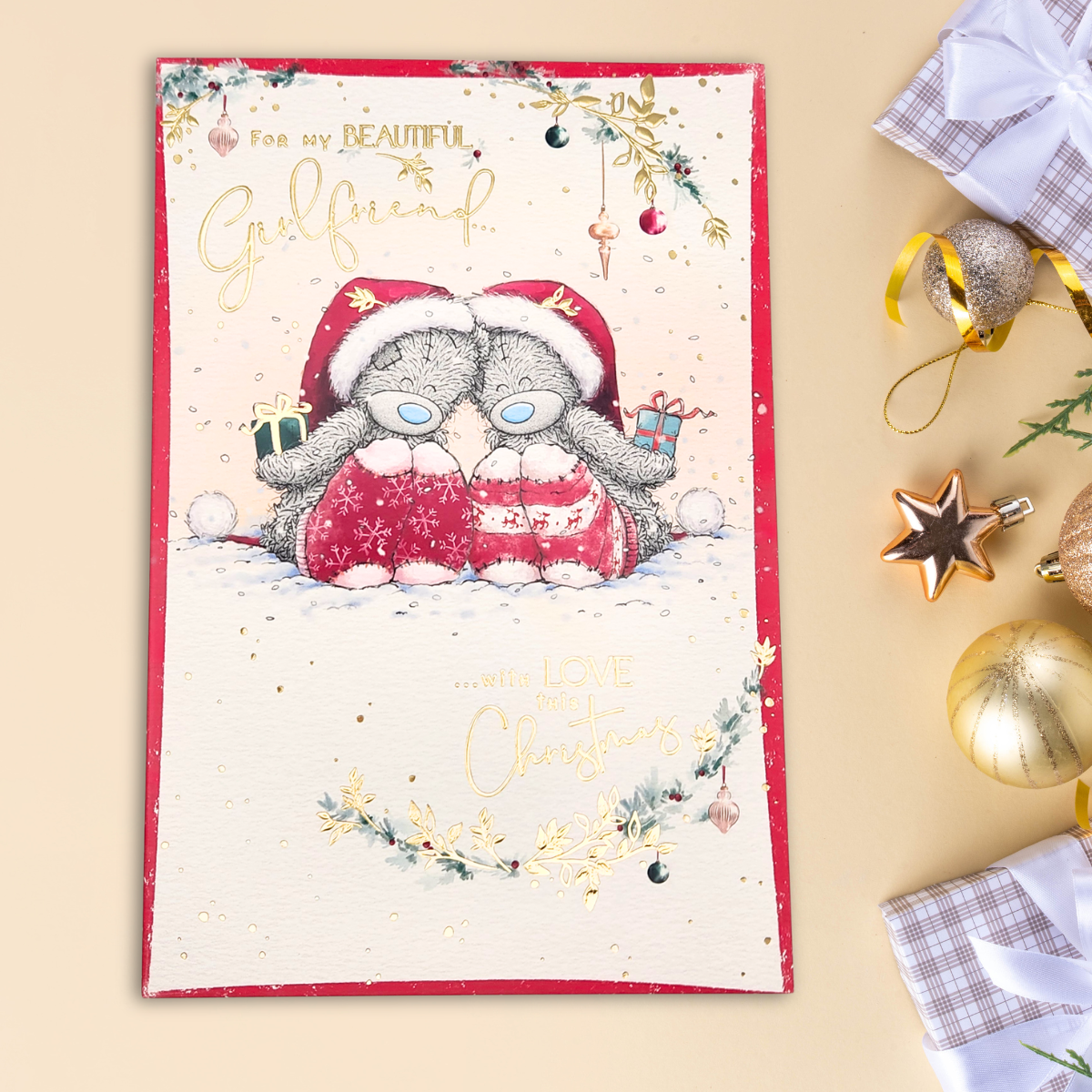 Girlfriend Christmas Card - Me To You Bears Snowy Socks