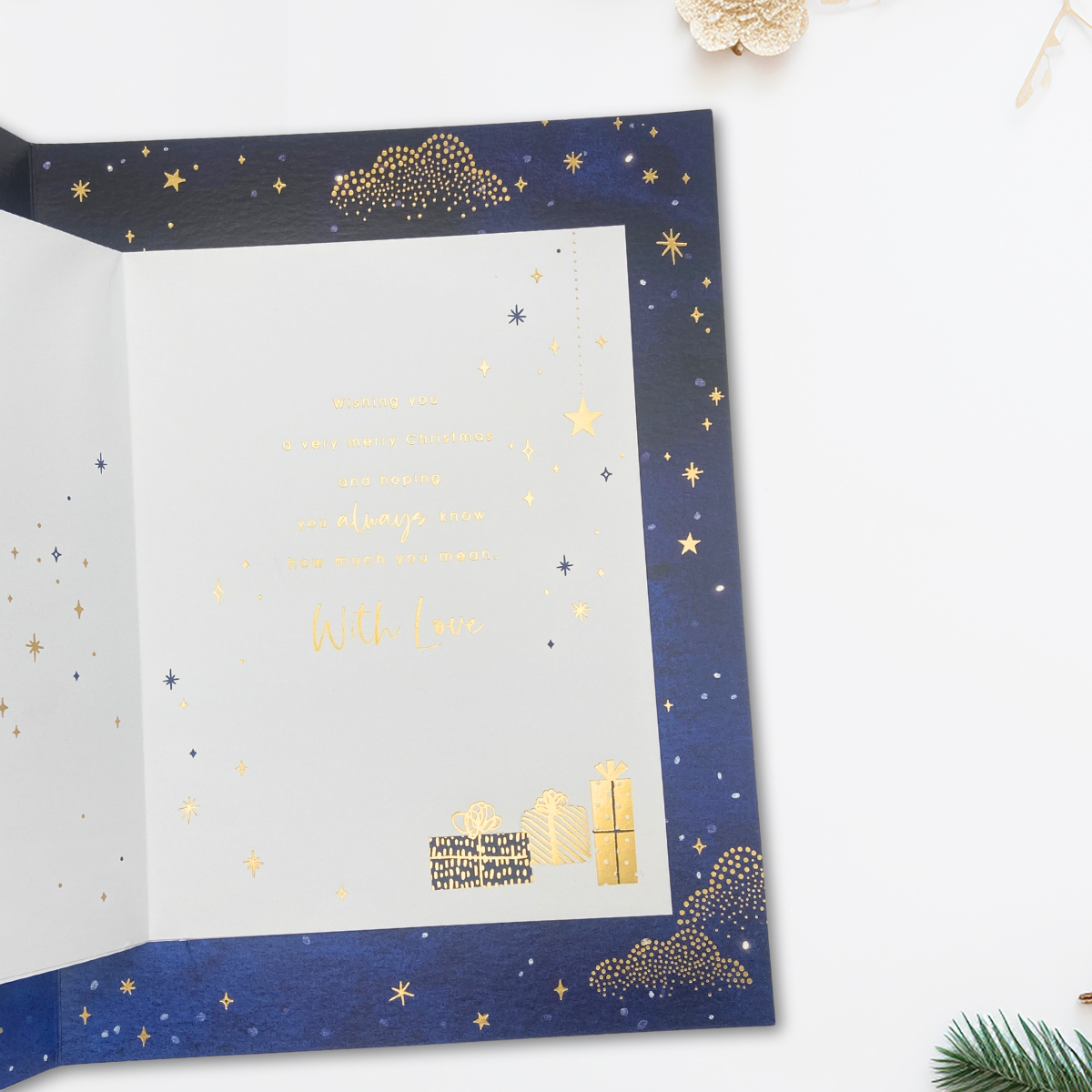 Mum & Dad Large Christmas Card - Gold Tree At Night