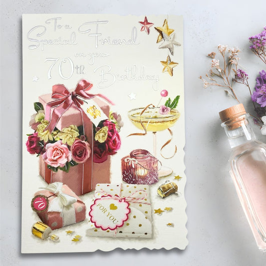 Friend 70th Birthday Card - Velvet Champagne Cocktail