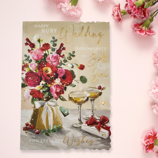 Ruby Wedding Anniversary Card - 40th Velvet Gallery Champagne & Roses