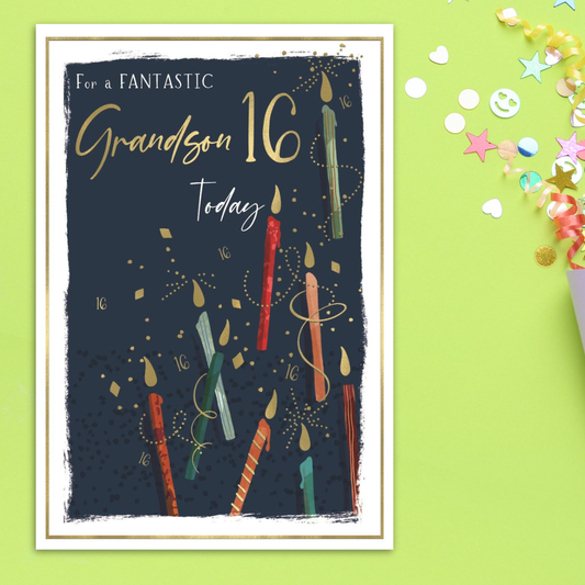 Grandson 16th Birthday Card - Skylight Candles