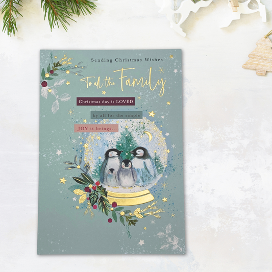 To All The Family Card - Festive Memories Penguin Snowglobe