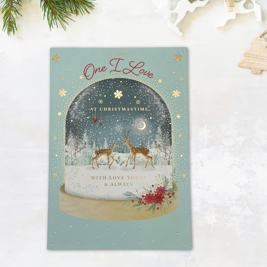 One I Love Christmas Card - Snow Globe & Deer