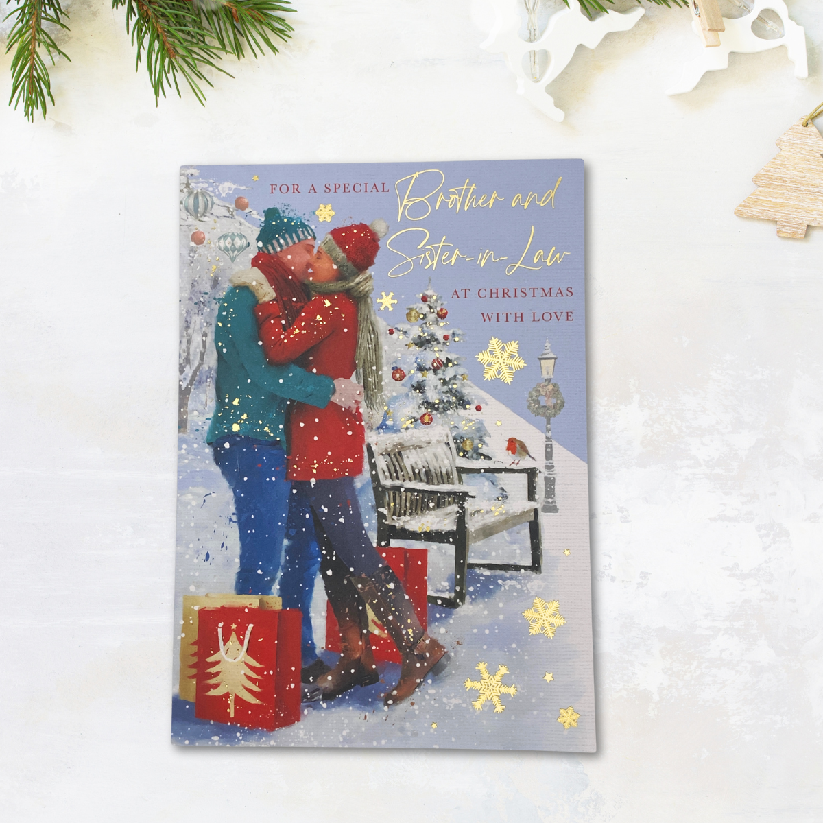 Brother & Sister-In-Law Christmas Card - Heritage Couple Embrace