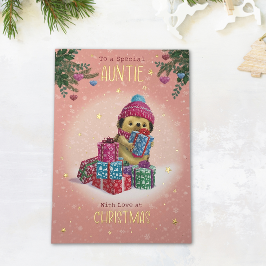 Auntie Christmas Card - Hartley Hedgehog