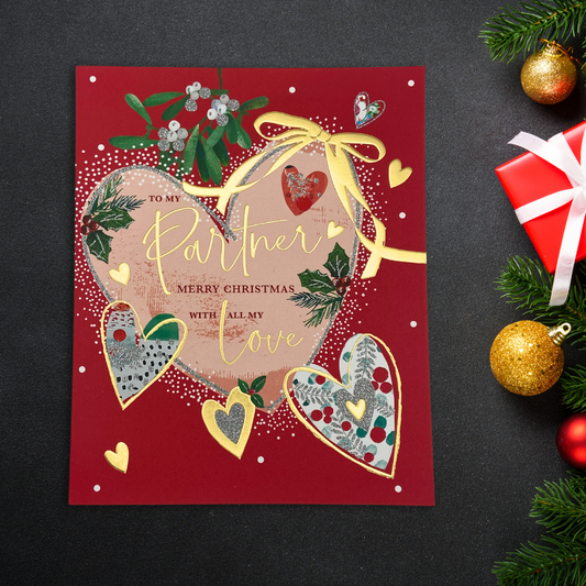 Partner Christmas Card - Sparkling Hearts