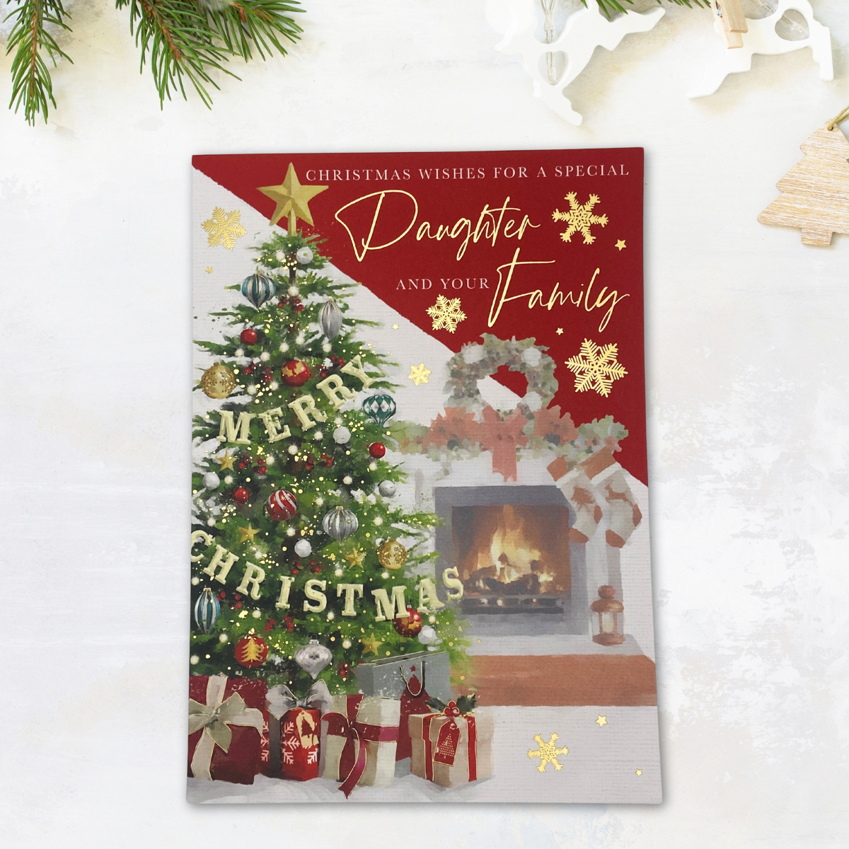 Daughter & Family Christmas Card - Tree & Gifts