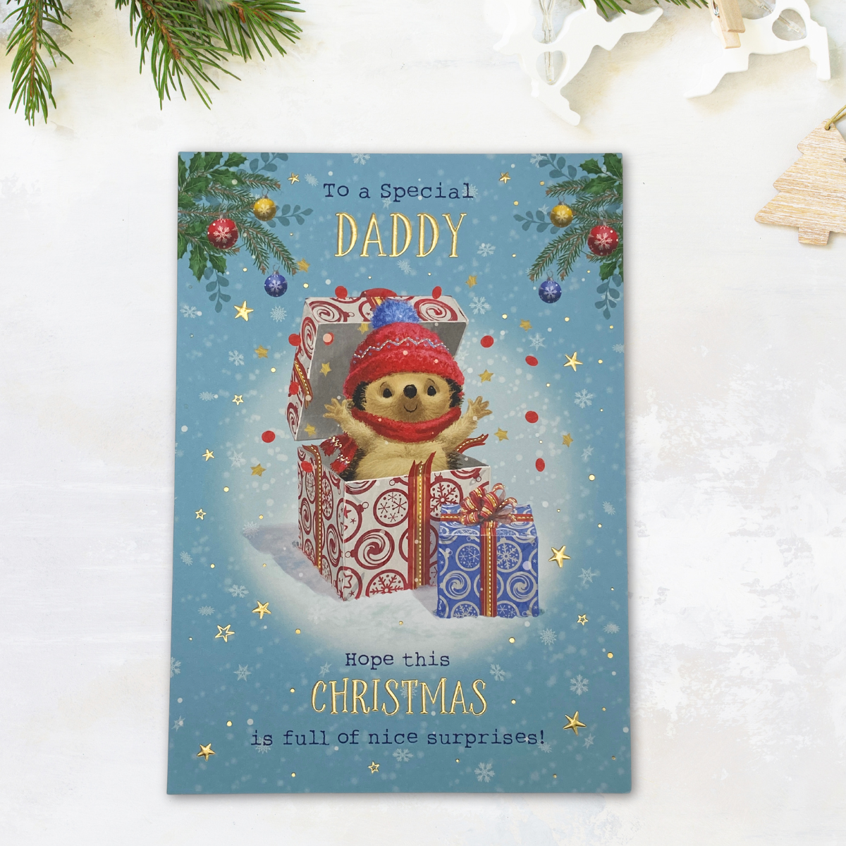 Daddy Christmas Card - Hartley Hedgehog