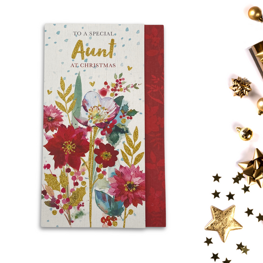 Aunt Christmas Card - Sparkling Flowers