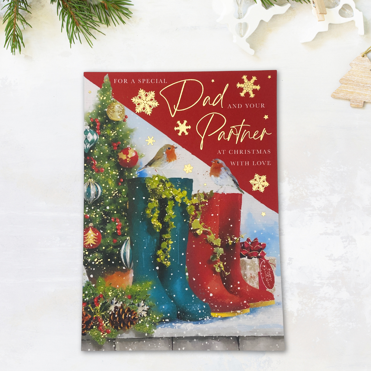 Dad & Partner Christmas Card - Festive Boots