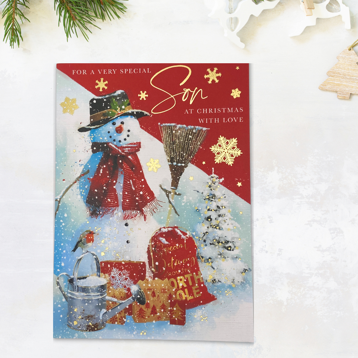 Son Card - Heritage Snowman & Robin