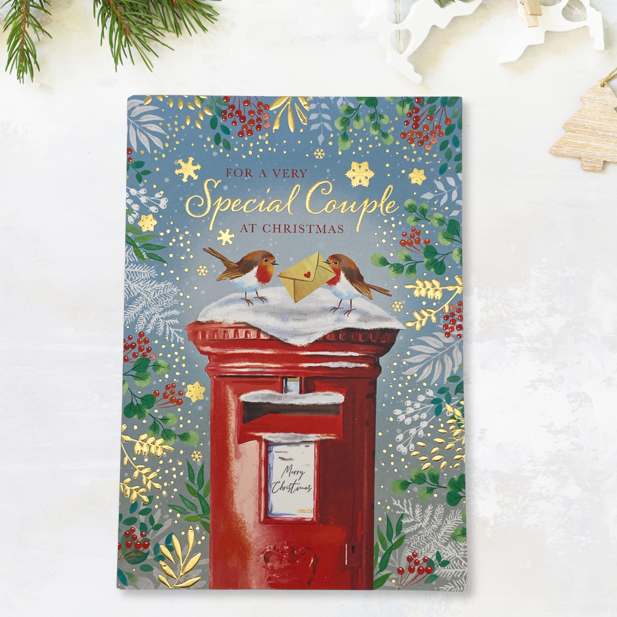 Special Couple Christmas Card - Robins On Post Box