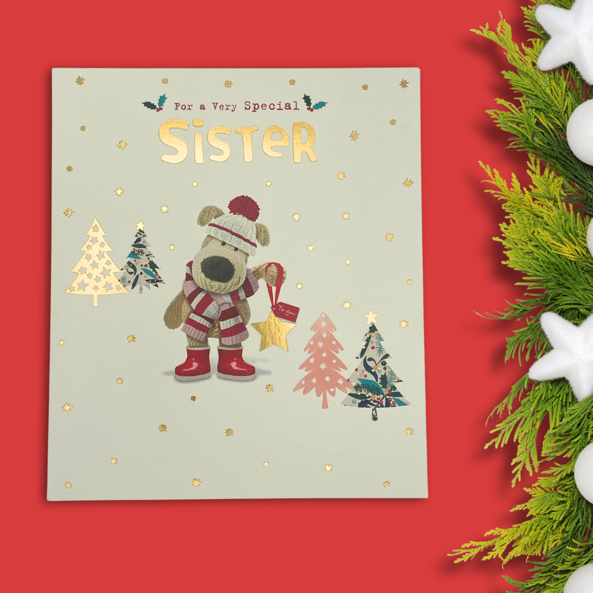 Sister Christmas Card - Boofle Bear & Star