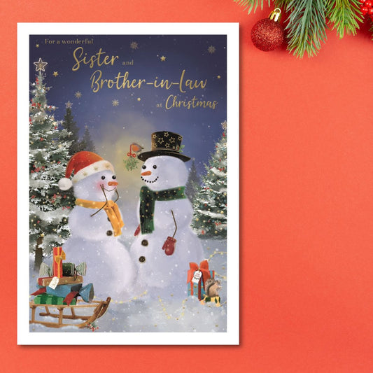 Sister & Brother-In-Law Christmas Card - Essence Snowmen