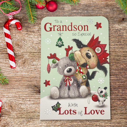 Grandson Christmas Card - Fudge & Friends