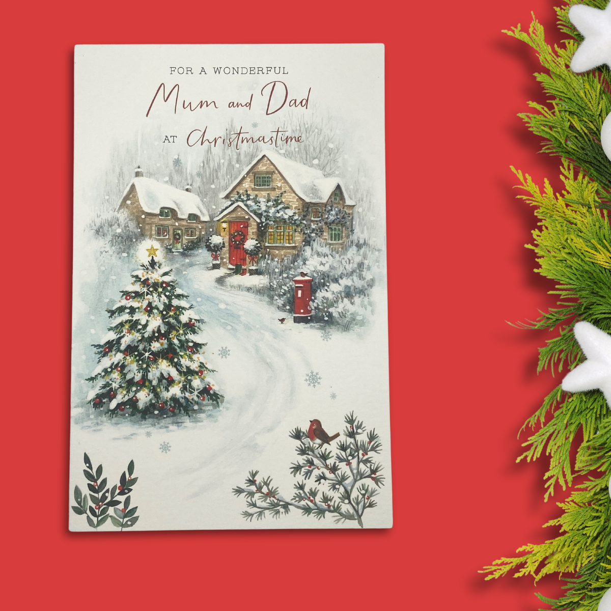 Mum & Dad Christmas Card - Village Snowscene