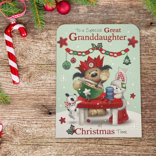 Great Granddaughter Christmas Card - Fudge & Friends