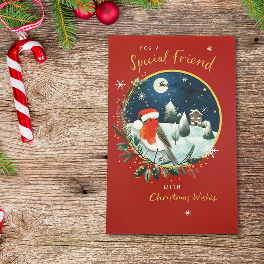 Friend Christmas Card - Robin Christmas Wishes