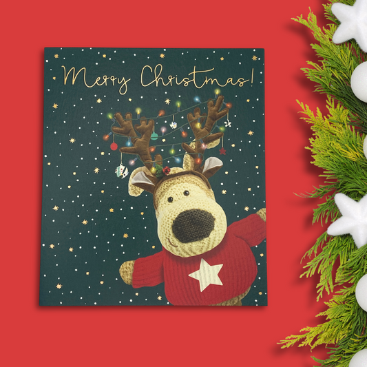 Open Christmas Card - Boofle Bear Reindeer