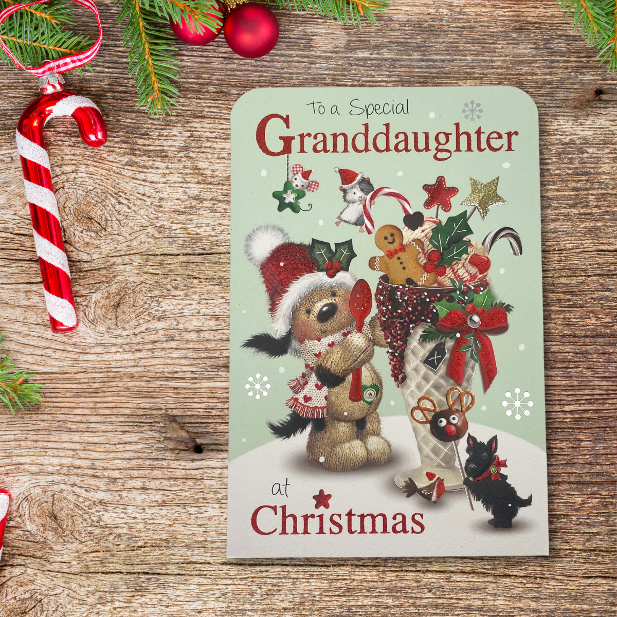 Granddaughter Christmas Card - Fudge & Friends