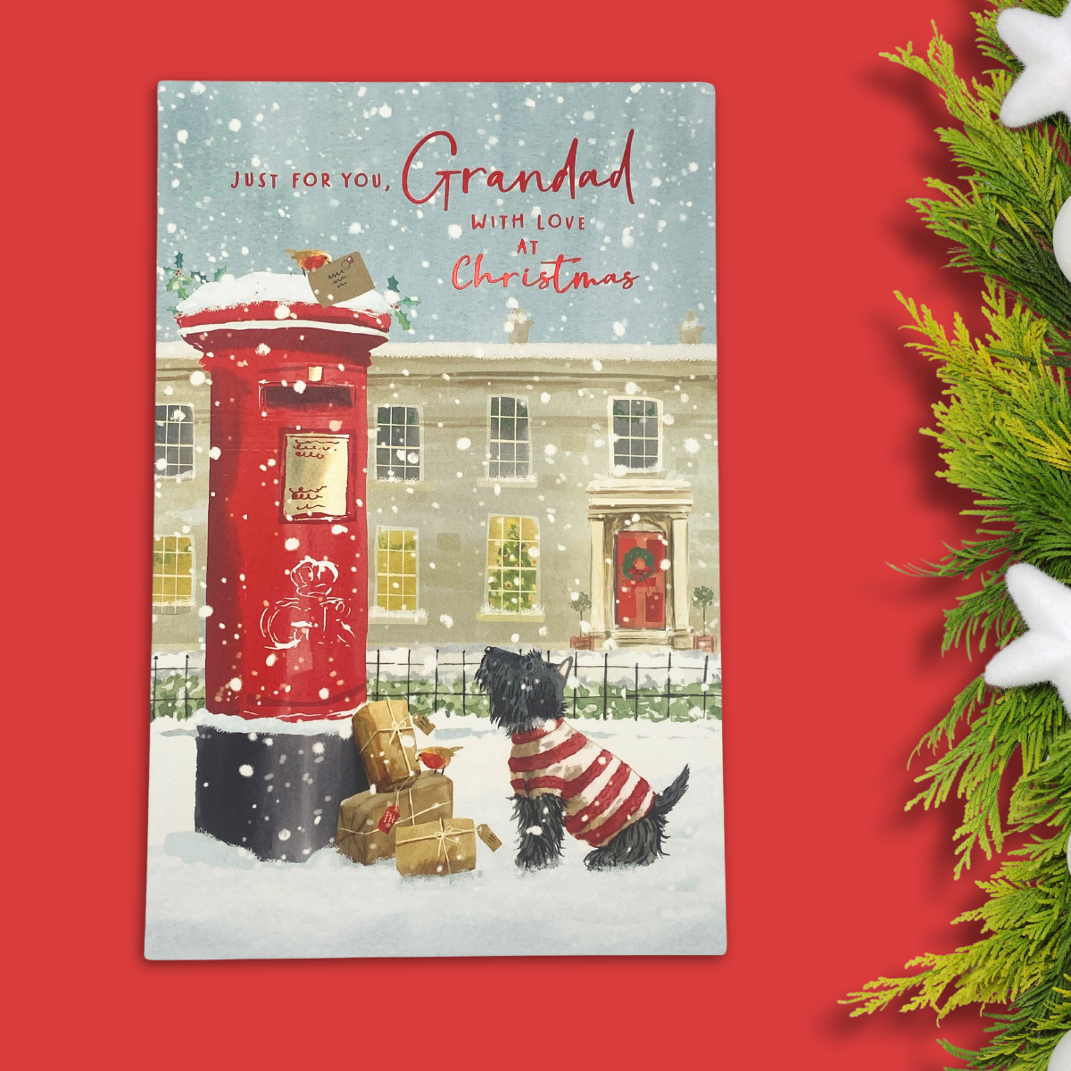 Grandad Christmas Card - Post Box & Dog